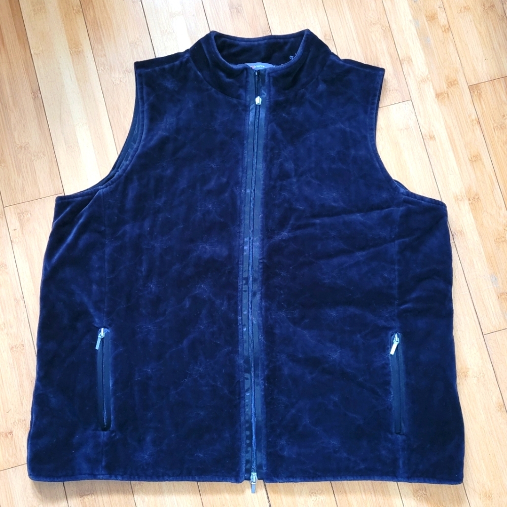 Liz Claiborne Vest Women's Large Petite Black Velvet Zip-Up Mock Neck
